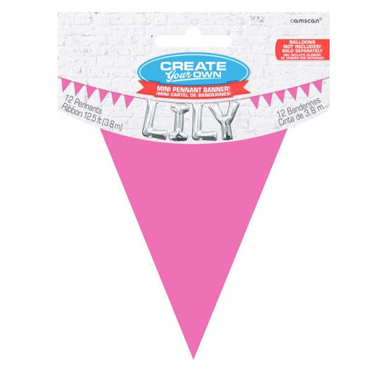 Mini Paper Pennant Banner - Bright Pink