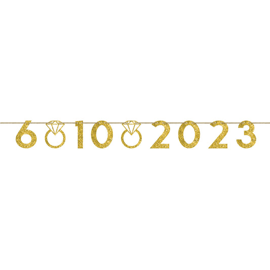 Wedding Customizable Numbers & Rings Banner Gold Glittered