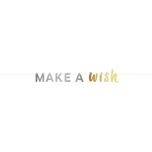 Make A Wish Foil Ribbon Banner Silver & Gold