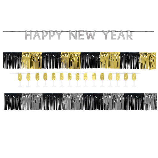 Happy New Year Banner Kit Black, Silver & Gold