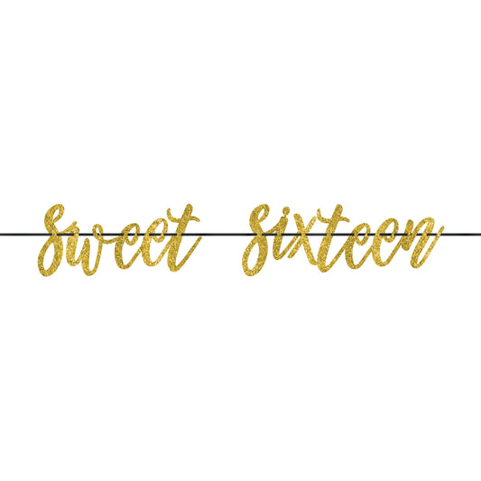 Elegant Sixteen Blush Gold Sweet Sixteen Glittered Ribbon Letter Banner