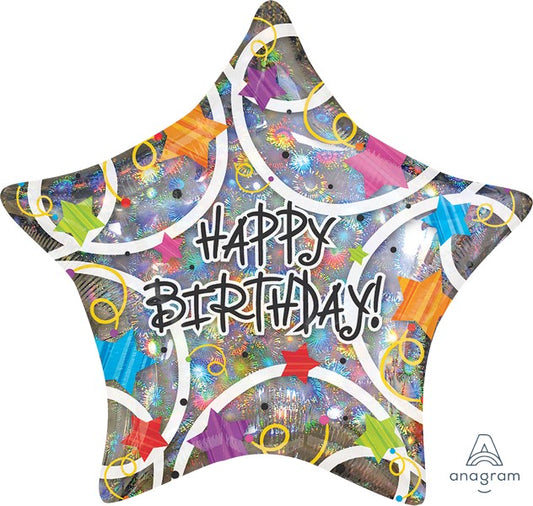 45cm Standard Holographic Star Happy Birthday S55