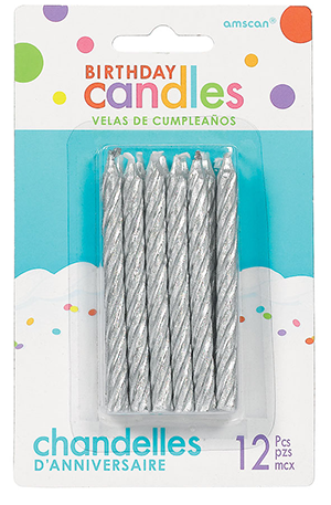Birthday Candles Large Spiral Glitter Silver