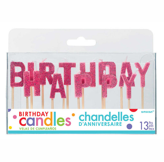 Happy Birthday Pick Candles - Pink with Plastic Picks