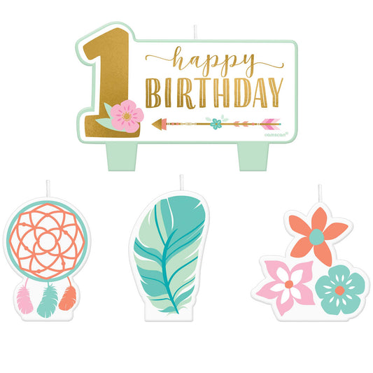 Boho Birthday Girl 1st Birthday Candle Set