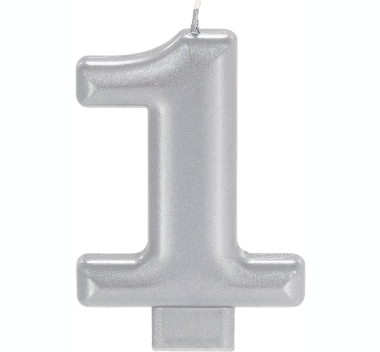 Candle Numeral Moulded Metallic Silver #1