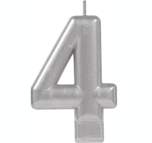 Candle Numeral Moulded Metallic Silver #4