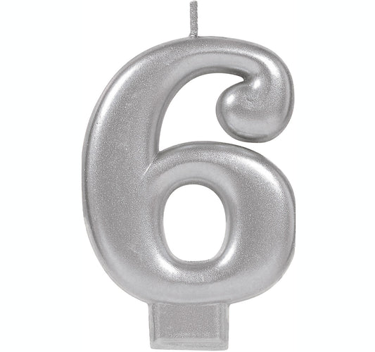 Candle Numeral Moulded Metallic Silver #6
