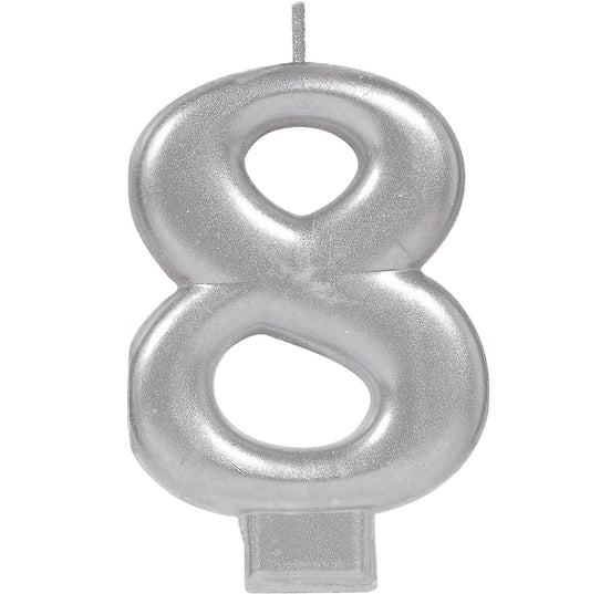 Candle Numeral Moulded Metallic Silver #8