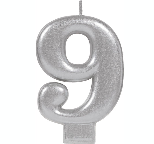 Candle Numeral Moulded Metallic Silver #9