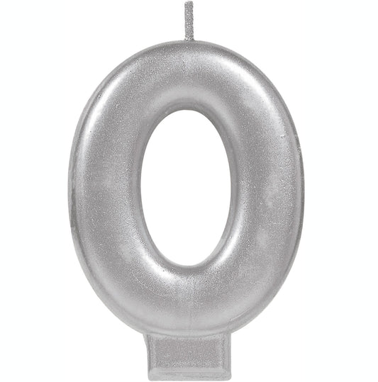 Candle Numeral Moulded Metallic Silver #0