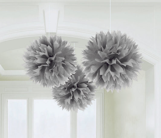 Fluffy Tissue Decorations - Silver