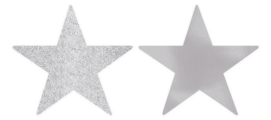 Solid Star Cutouts Foil & Glitter -  Silver