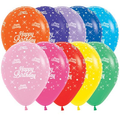 Sempertex 30cm Happy Birthday Twinkling Stars Fashion Assorted Latex Balloons, 25PK