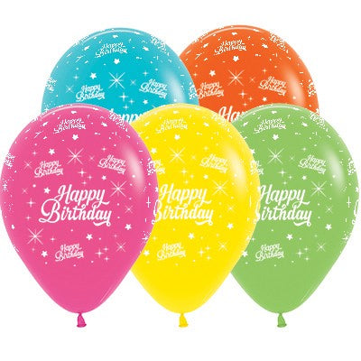 Sempertex 30cm Happy Birthday Twinkling Stars Tropical Assorted Latex Balloons, 25PK