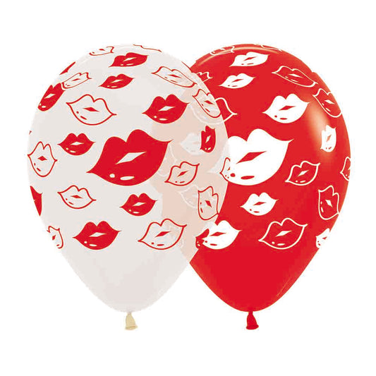 Sempertex 30cm Kiss Me Kisses Red & White Latex Balloons, 12PK