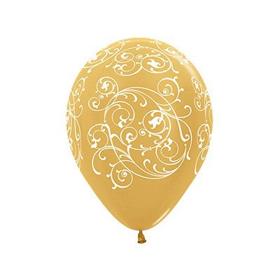 Sempertex 30cm Filigree Metallic Gold Latex Balloons, 12PK