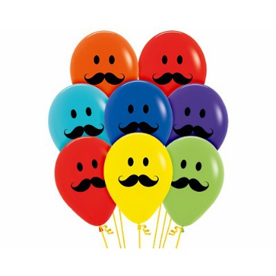 Sempertex 30cm Smiley Moustache Faces Fashion Assorted Latex Balloons, 12PK