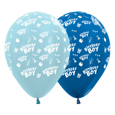 Sempertex 30cm Birthday Boy Satin Pearl Blue & Metallic Blue Latex Balloons, 25PK