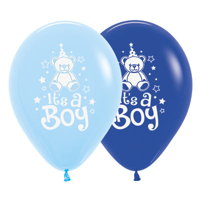 Sempertex 30cm It's A Boy Teddy Fashion Royal Blue & Light Blue Latex Balloons, 25PK