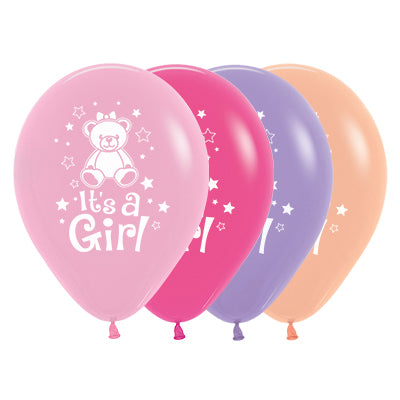 Sempertex 30cm It's A Girl Teddy Fashion Assorted Latex Balloons, 25PK