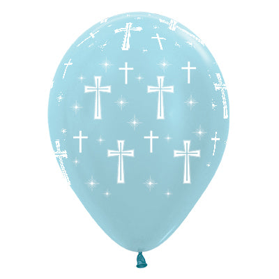 Sempertex 30cm Holy Cross Satin Pearl Blue Latex Balloons, 25PK