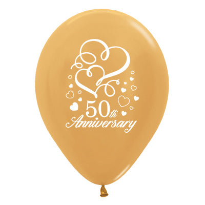 Sempertex 30cm 50th Anniversary Hearts Metallic Gold Latex Balloons, 25PK
