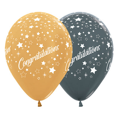Sempertex 30cm Congratulations Stars Metallic Gold & Silver Latex Balloons, 25  PK