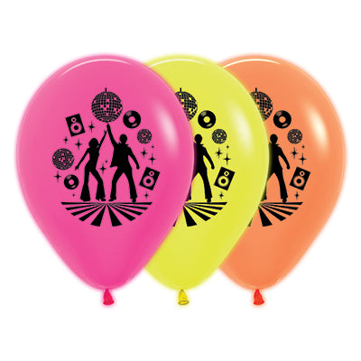 Sempertex 30cm Disco Theme Neon Fuchsia, Yellow & Orange Latex Balloons, 25PK