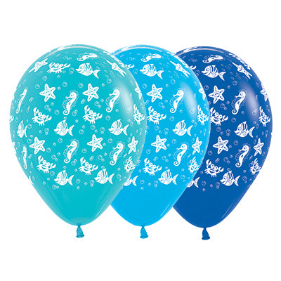 Sempertex 30cm Sea Creatures Fashion Caribbean Blue, Blue & Royal Blue Latex Balloons, 25PK