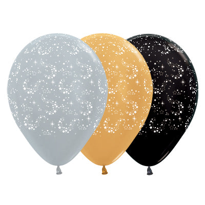 Sempertex 30cm Sparkling Stars Metallic Silver, Gold & Metallic Latex Balloons, 25PK
