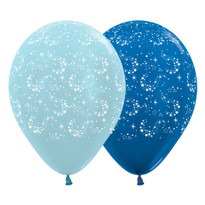 Sempertex 30cm Sparkling Stars Satin Pearl Blue & Metallic Blue Latex Balloons, 25PK