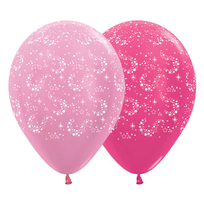 Sempertex 30cm Sparkling Stars Satin Pearl Pink & Metallic Fuchsia Latex Balloons, 25PK