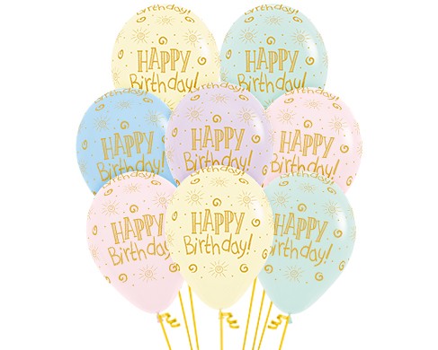 Sempertex 30cm Happy Birthday Sunshine on Pastel Matte Assorted Latex Balloons, 12PK
