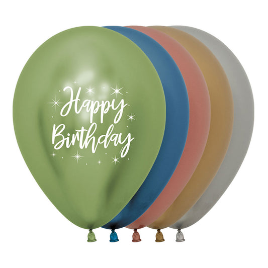 Sempertex 30cm Happy Birthday Radiant Metallic Reflex Assorted Latex Balloons, 25PK