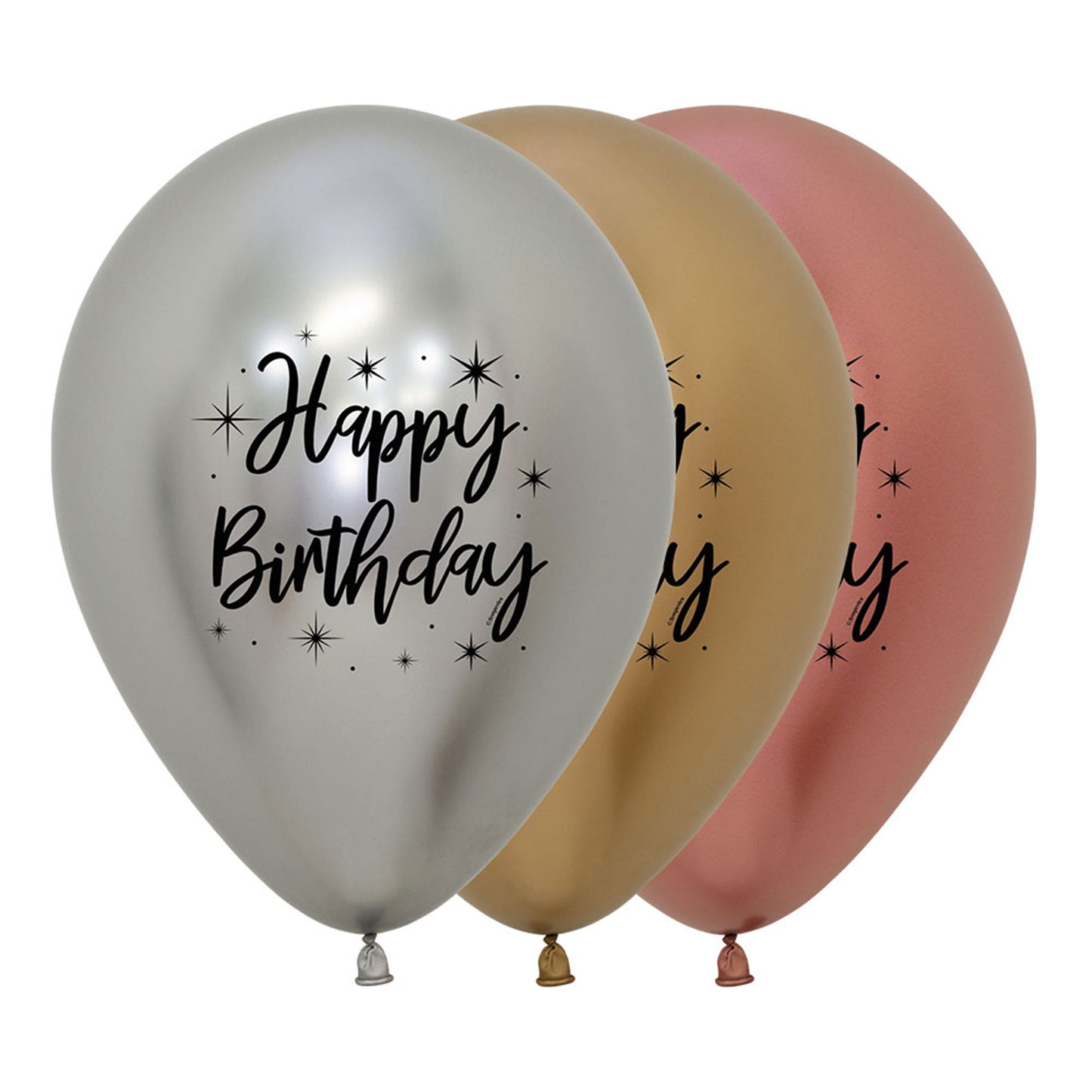 Sempertex 30cm Happy Birthday Radiant Metallic Reflex Deluxe Assorted Latex Balloons, 12PK