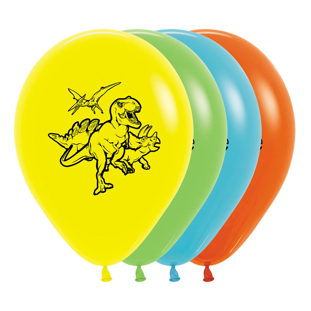 Sempertex 30cm Dinosaurs Fashion Yellow, Lime, Caribbean Blue & Orange Latex Balloons, 25PK