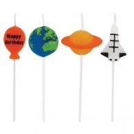 Space Blast Pick Candles Happy Birthday 8cm with Plastic Picks