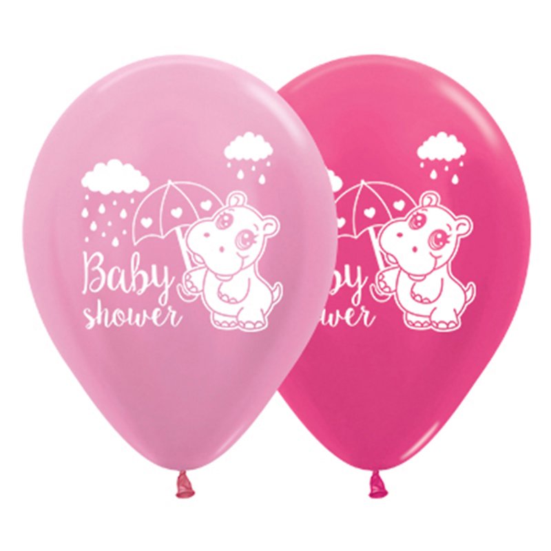 Sempertex 30cm Baby Shower Hippo Satin Pearl Pink & Metallic Fuchsia Latex Balloons, 25PK