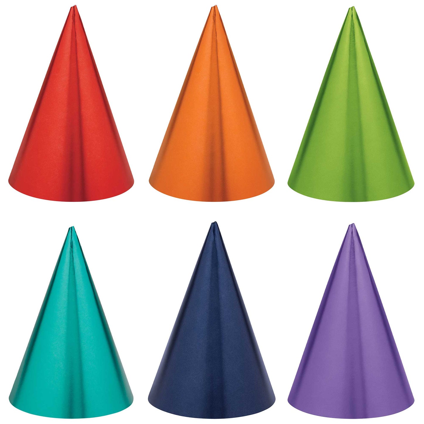 Party Cone Hats Foil Rainbow Colours