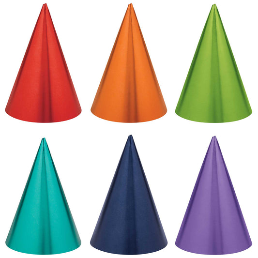 Party Cone Hats Foil Rainbow Colours
