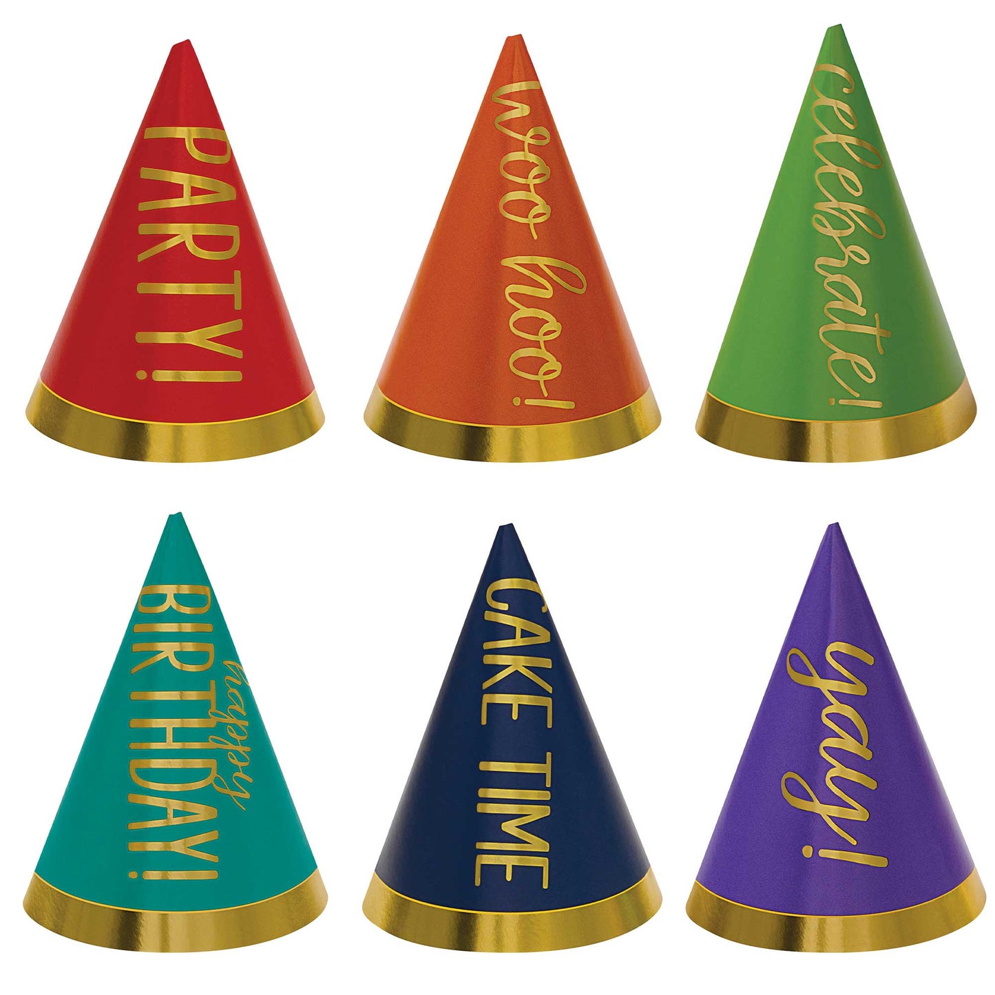Party Mini Cone Hats Foil Rainbow Colours