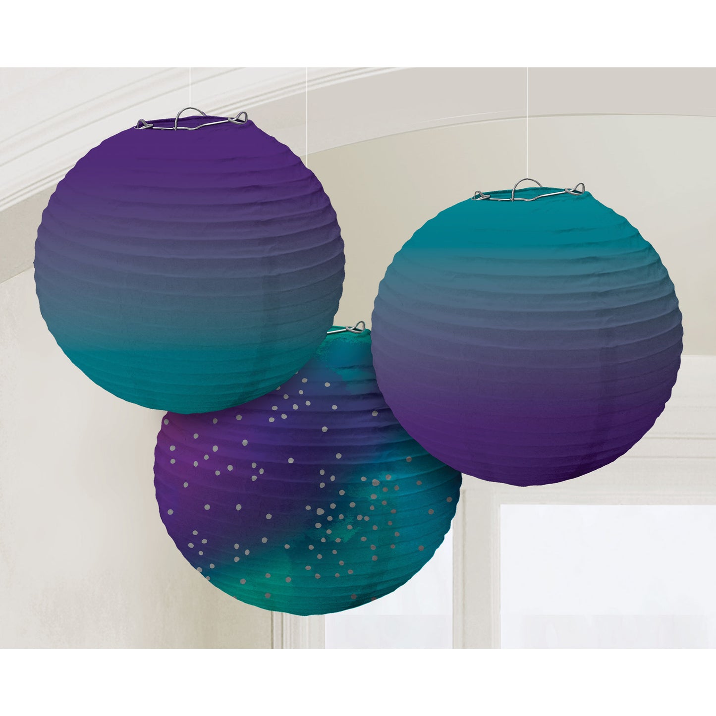 Sparkling Sapphire Ombre Round Paper Lanterns
