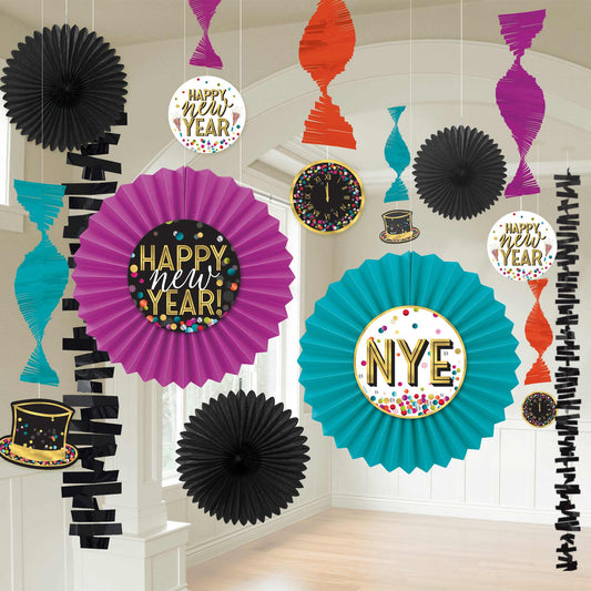 Happy New Year Colourful Confetti Paper Fan Decorating Kit