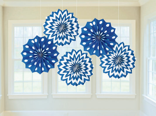 Fan Decorations Printed Paper  Bright Royal Blue