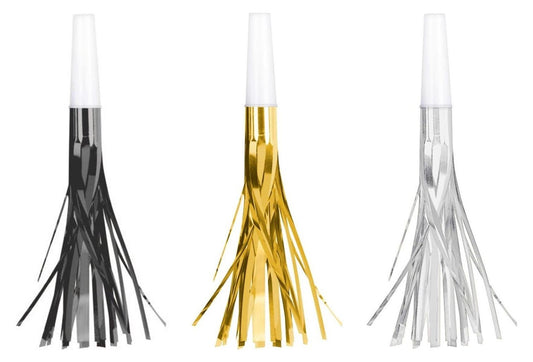 New Year's Foil Fringed Squawkers Black, Silver & Gold