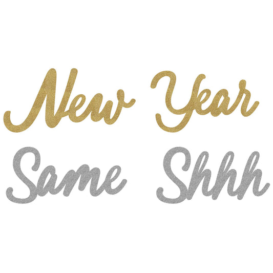 New Year Same Shhh Glittered Large Cutouts Black, Silver & Gold