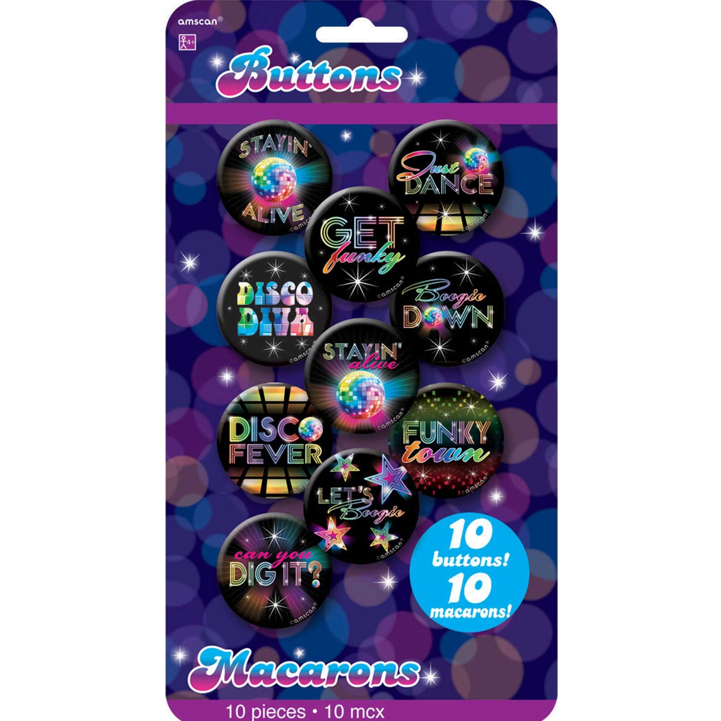 Disco Fever Button Badges 4cm Assorted Designs