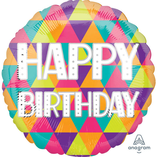 45cm Standard HX Colourful Triangles Happy Birthday S40