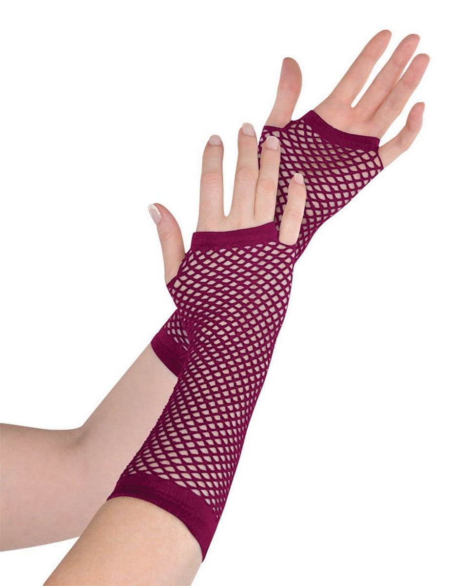 Fishnet Gloves Long - Burgundy